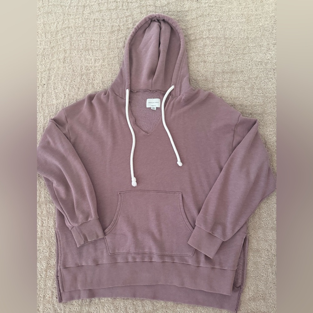 American Eagle Outfitters V-Neck Hoodie Sweater - Dusty Rose